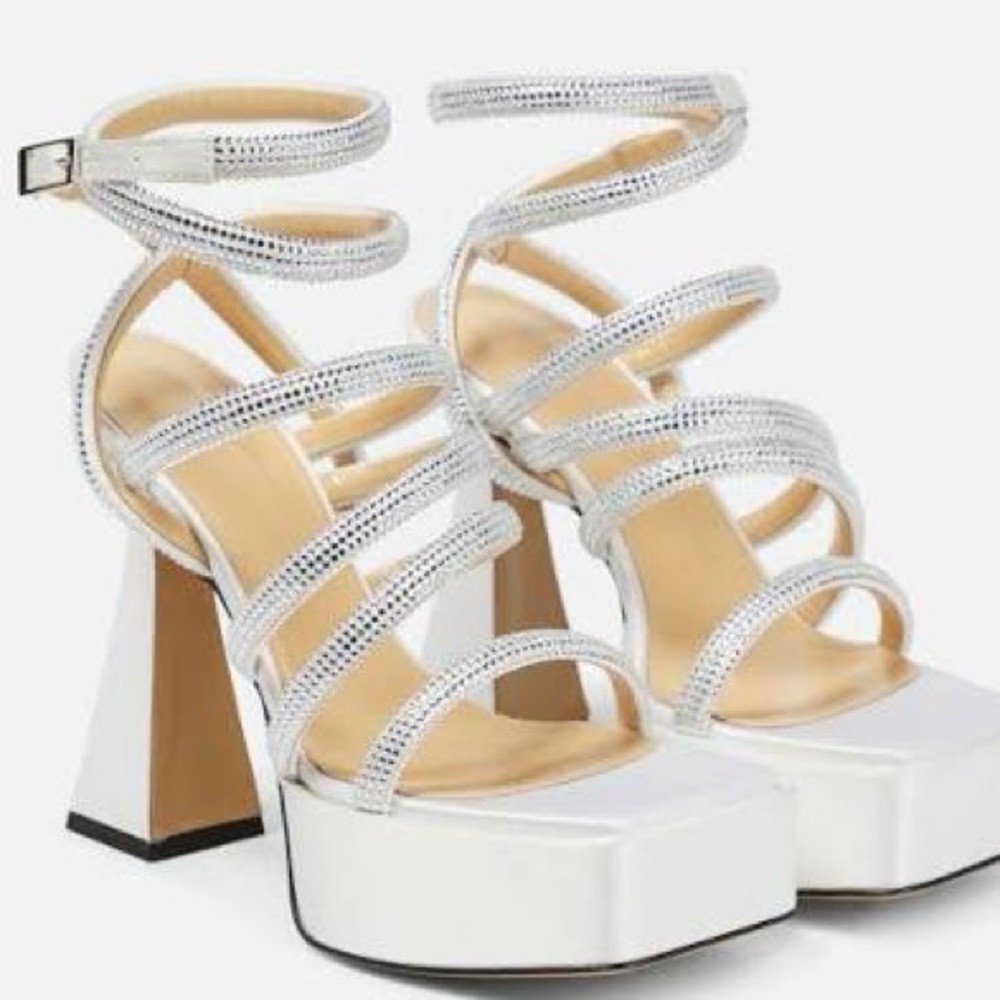 MACH & MACH White Sydney embellished satin platform heeled sandals